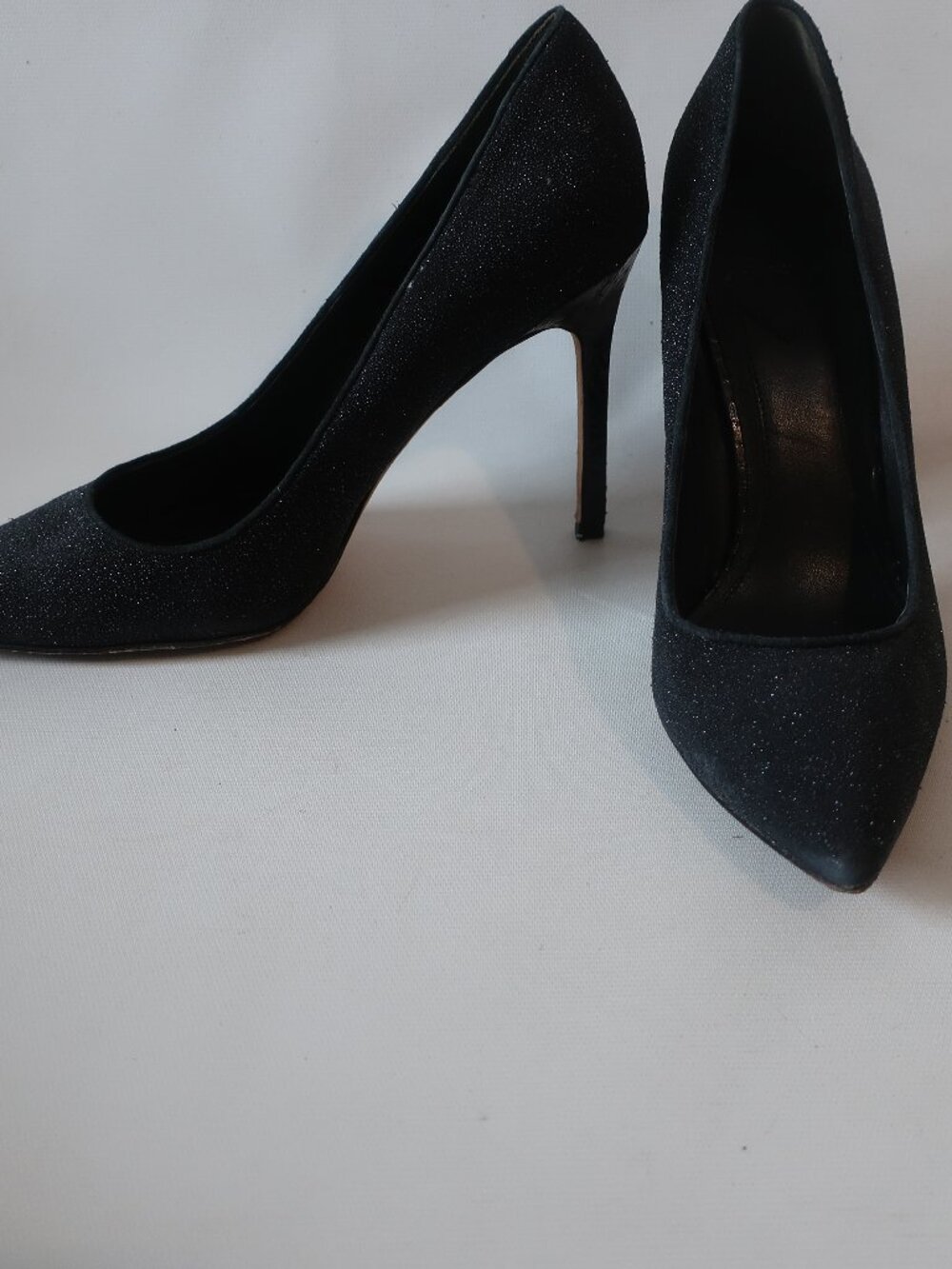 Womens Brian Atwood Black Glitter Pointy Toe Stiletto Heel Pumps 9
